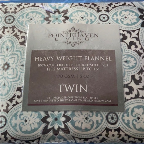 Pointehaven Living Other - New TWIN heavy weight flannel sheet set blue brown